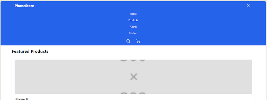 UI Demonstrating Home, Products, About, And Contact Buttons