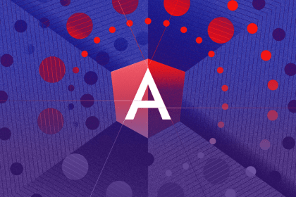 This image features the Angular logo, a stylized "A" inside a red hexagon, which is positioned at the center of a geometric, abstract design. The background consists of various shades of purple and blue, overlaid with concentric circles and lines that emanate from the center, giving a sense of motion or animation. The red circles within the background also suggest movement or transitions, which could symbolize the dynamic nature of route animations discussed in the article. The image relates to the article's focus on Angular route animations, visually emphasizing the importance of transitions and movement within Angular applications. The abstract patterns and use of color gradients give a modern, tech-forward feel, aligning with the idea that animations enhance user experience by adding engagement and fluidity to user interactions within an Angular app.