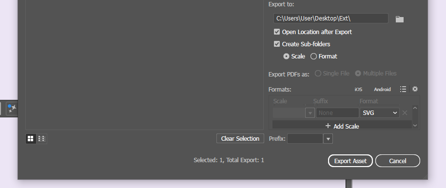 exporting selected elements Illustrator