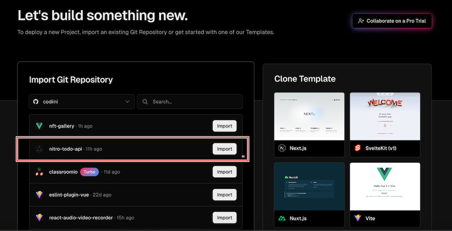 Importing Git Repository