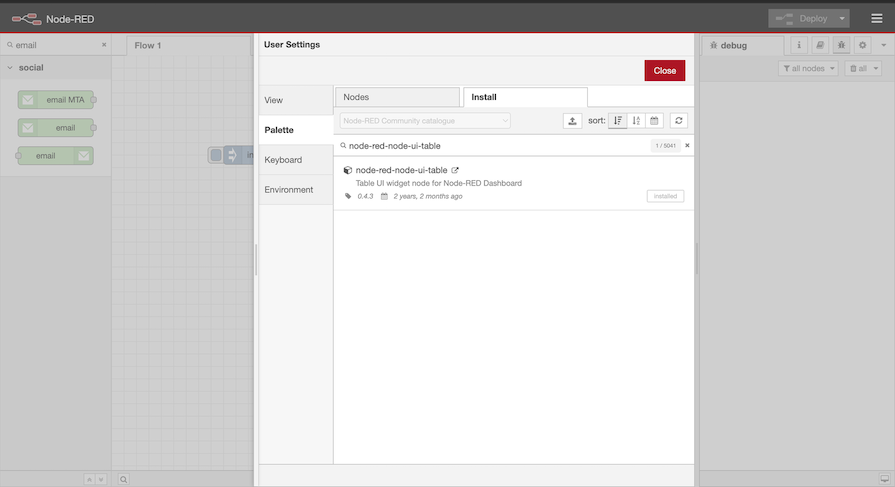 Installing Node-Red-Node-UI-Table