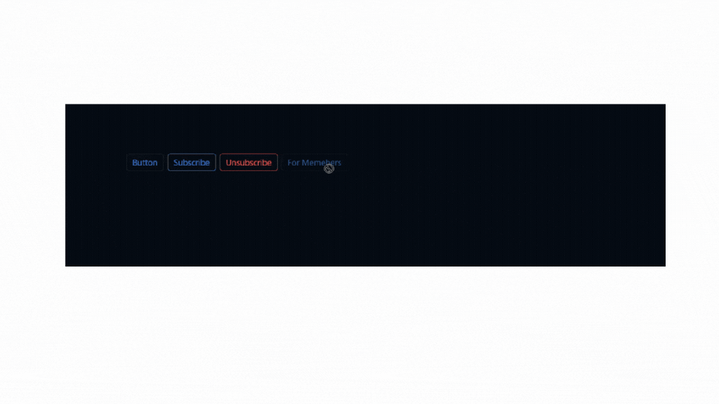 Animated GIF showing multiple CSS-styled buttons with hover effects, including "Button", "Subscribe", "Unsubscribe", and "For Members" with matcha.css.