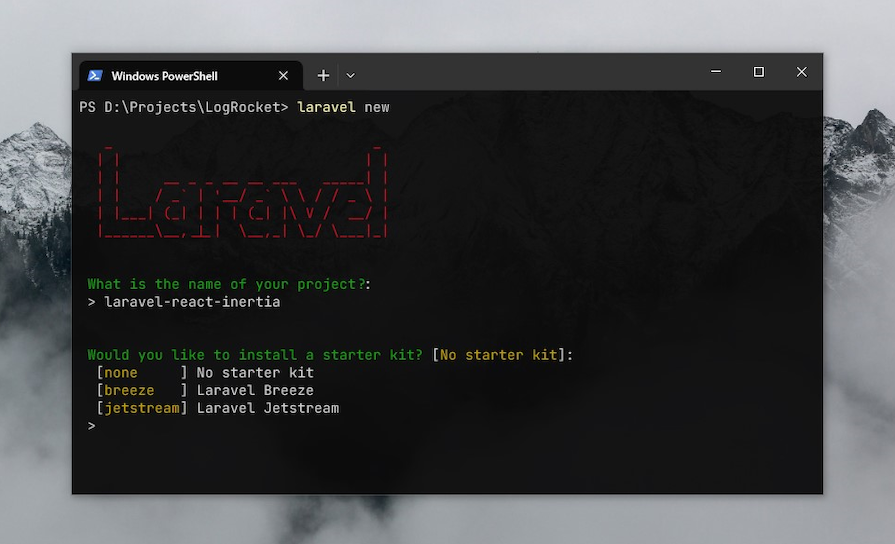 Server Side Laravel Installation Shown In Developer Terminal