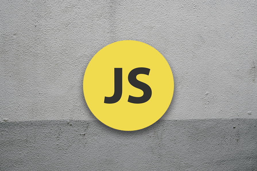 JavaScript logo on a gray wall background, introducing an article about six surprising quirks in JavaScript, including semicolon injection and type coercion.