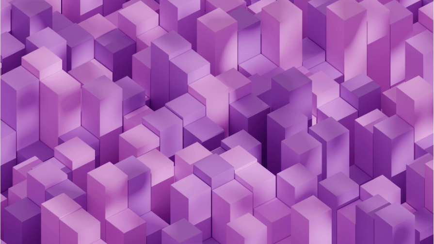 Purple and pink geometric cubes with a blurred backdrop filter effect demonstrating the CSS blur() function.