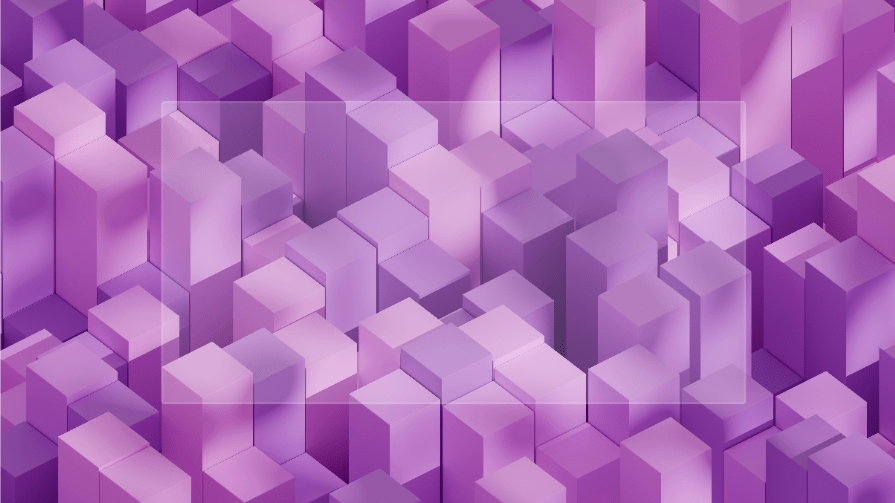 Purple and pink geometric cubes with a frosted glass effect in the center, demonstrating the CSS blur() function with backdrop-filter.