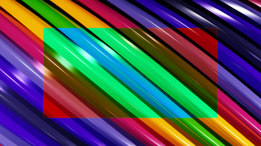 Colorful diagonal stripes with a hue-rotate effect and contrasting colors applied in the center, demonstrating the CSS hue-rotate() and contrast() backdrop-filter effects.