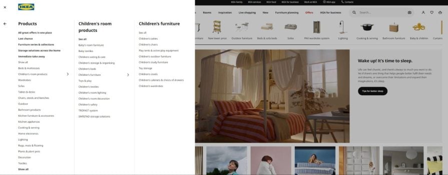 IKEA Subcategories Homepage Design for Ecommerce