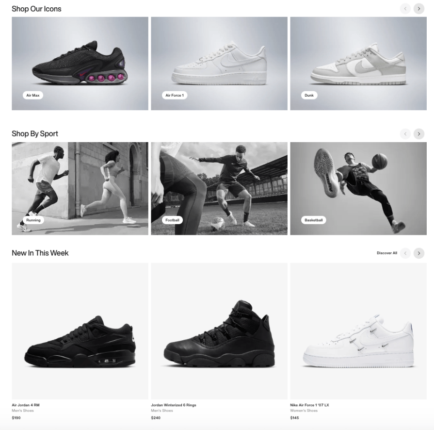 Nike Recommended Products Example Homepage Design For Ecommerce