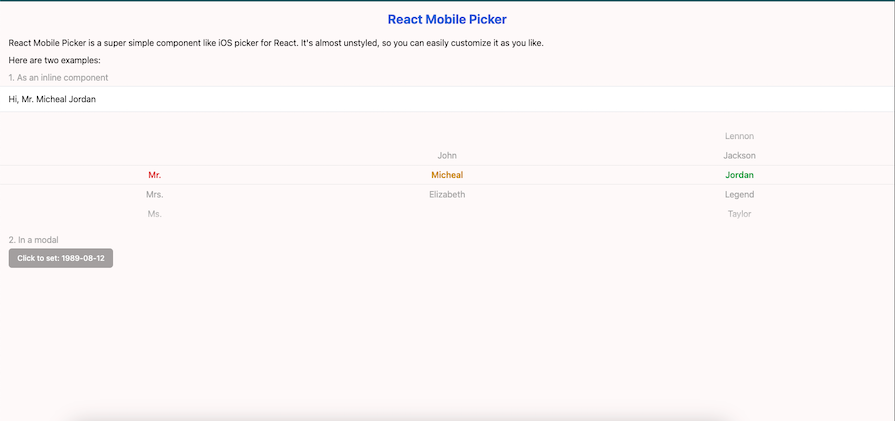 React Mobile Picker Homepage