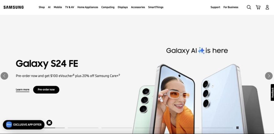 Samsung Homepage Design for Ecommerce