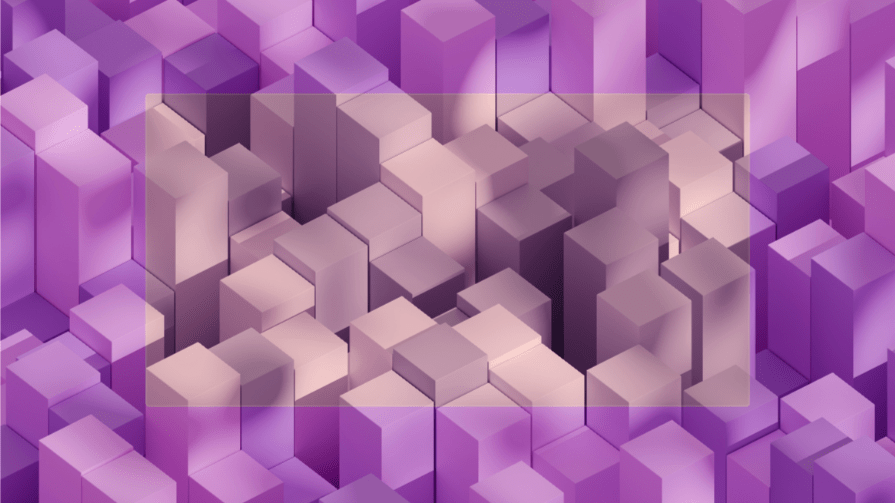 Purple and pink geometric cubes with a sepia filter applied to the center, demonstrating the CSS sepia() backdrop-filter effect.