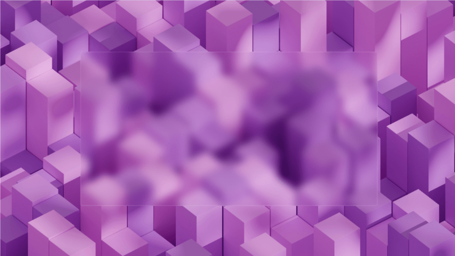 Purple and pink geometric cubes with a strong frosted glass blur effect in the center, demonstrating an intense blur using the CSS blur() backdrop-filter.