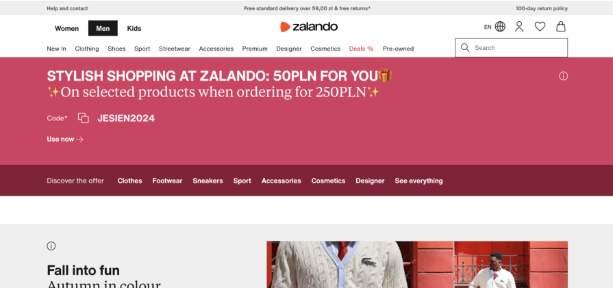 Zalando Example Homepage Design For Ecommerce