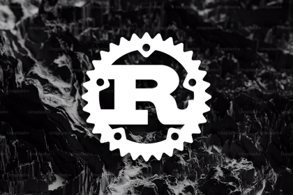 Rust logo over black marble background.