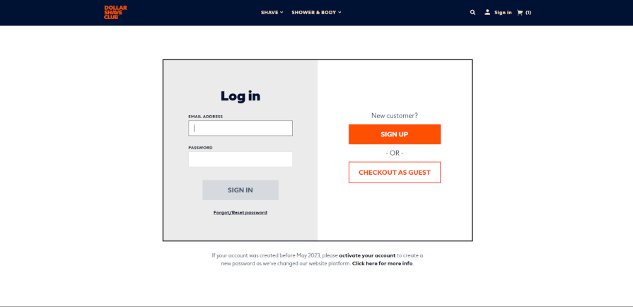 Dollar Shave Club Login Process