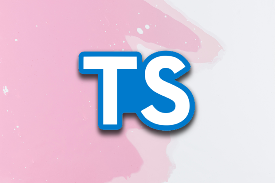 TypeScript logo over a pink and white background.