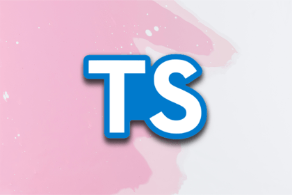 TypeScript logo over a pink and white background.