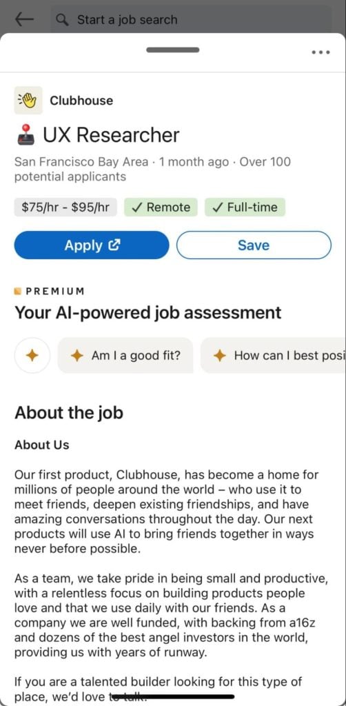 Job Listing Example LinkedIn