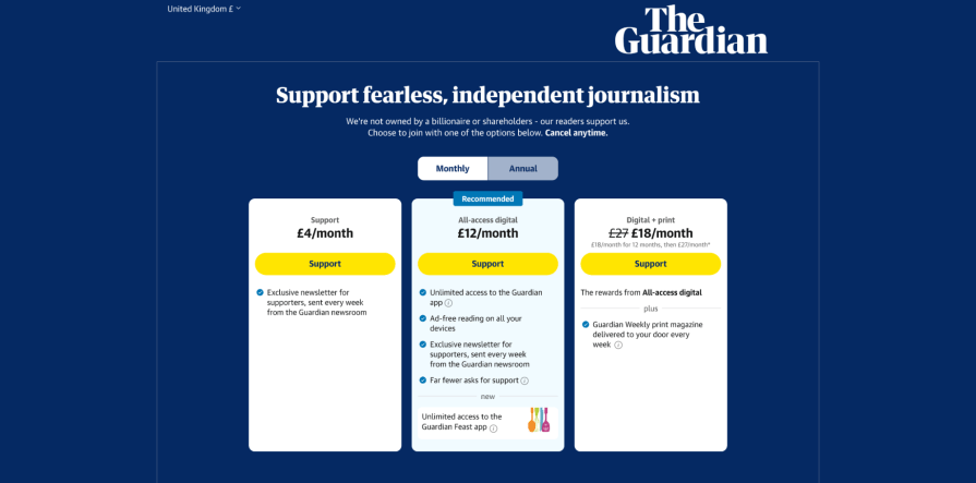 The Guardian Subscription-Based Website