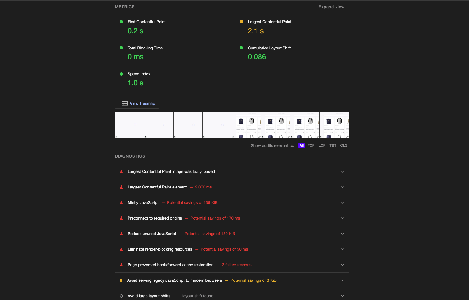 Lighthouse Performance Score For Ecommerce App Made With Next.js