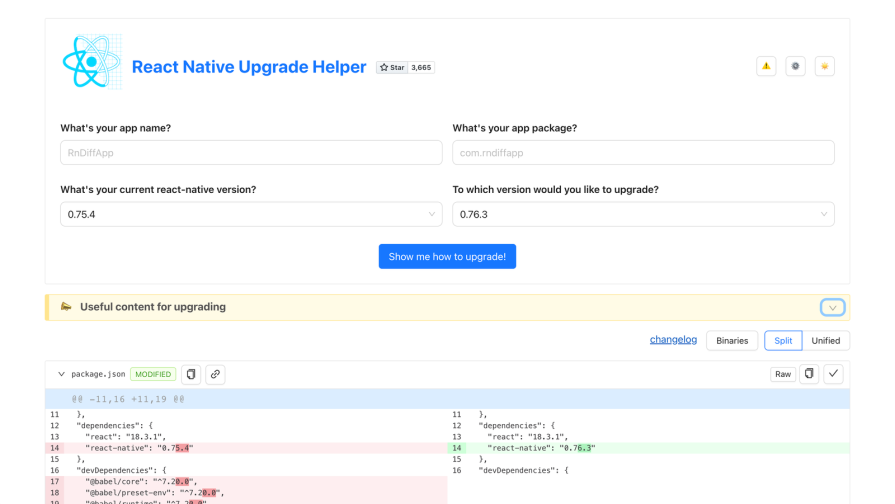 react native upgrade helper