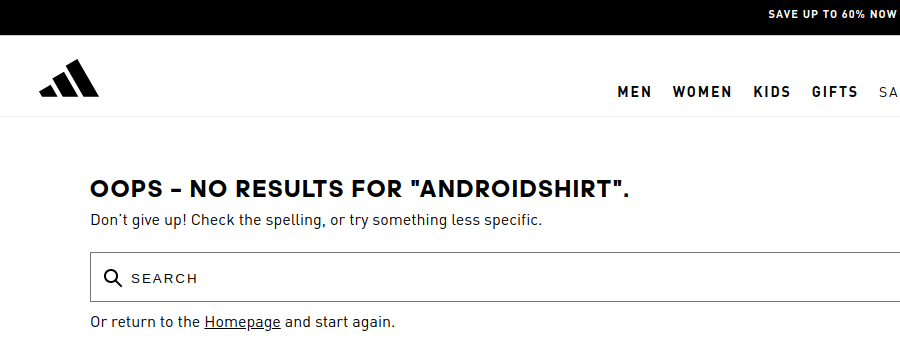 Adidas No Results Found Page Microcopy