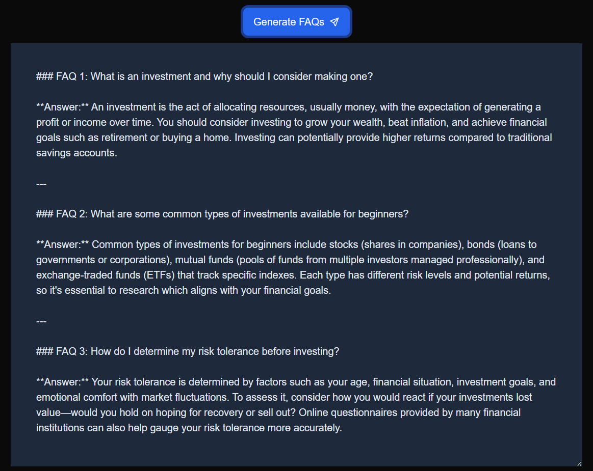 FAQ Generator's AI Response
