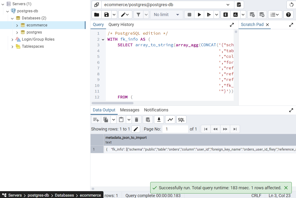 data output below query field in chartdb