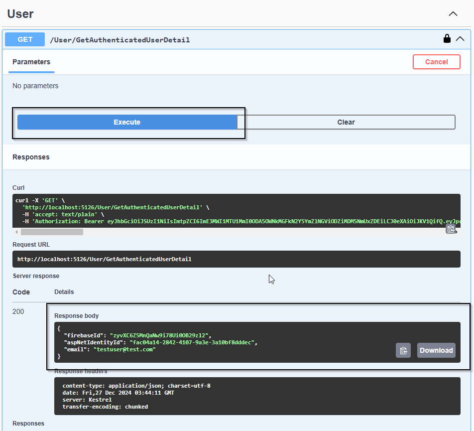 Executing The GetAuthenticatedUserDetail Method