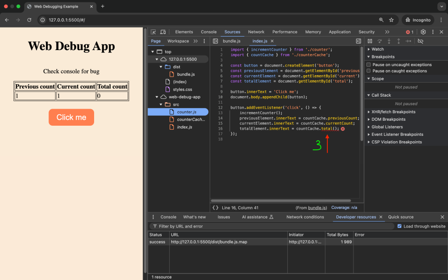 mapped source code javascript debugging