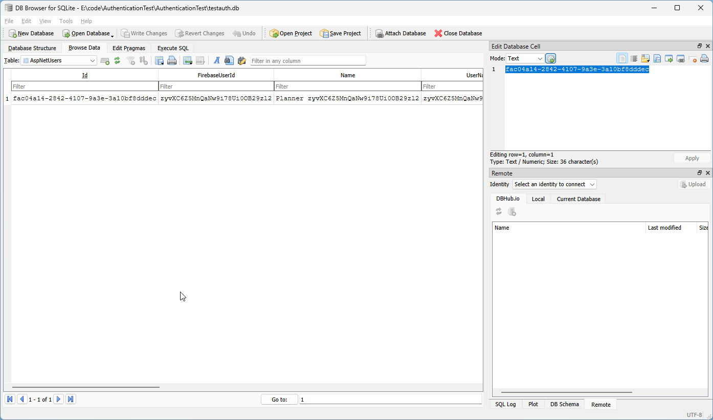 New User In The SQLite Database