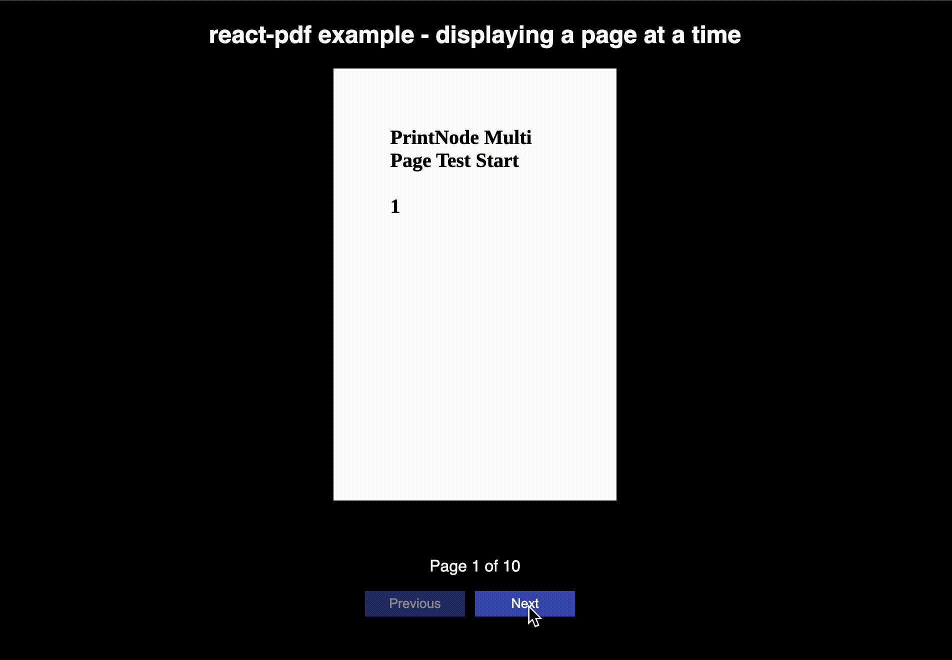 React-PDF Example Displaying One Page At A Time