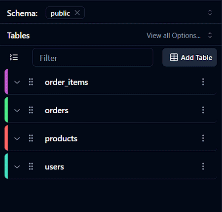 schema explorer in chartdb