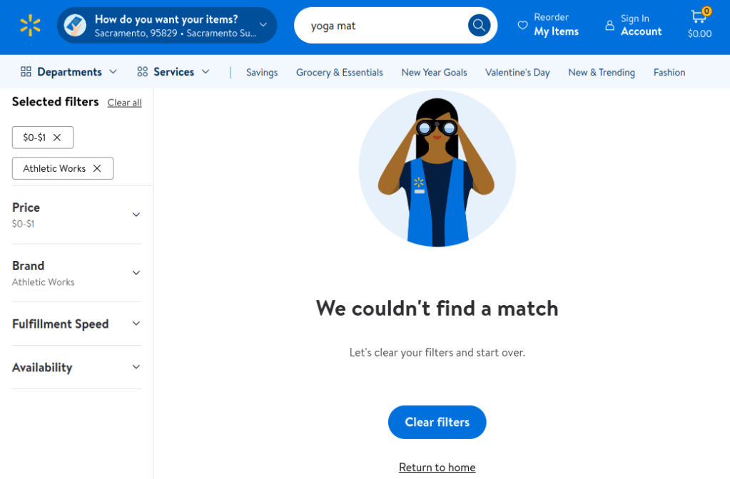 Walmart No Results Found With Filters