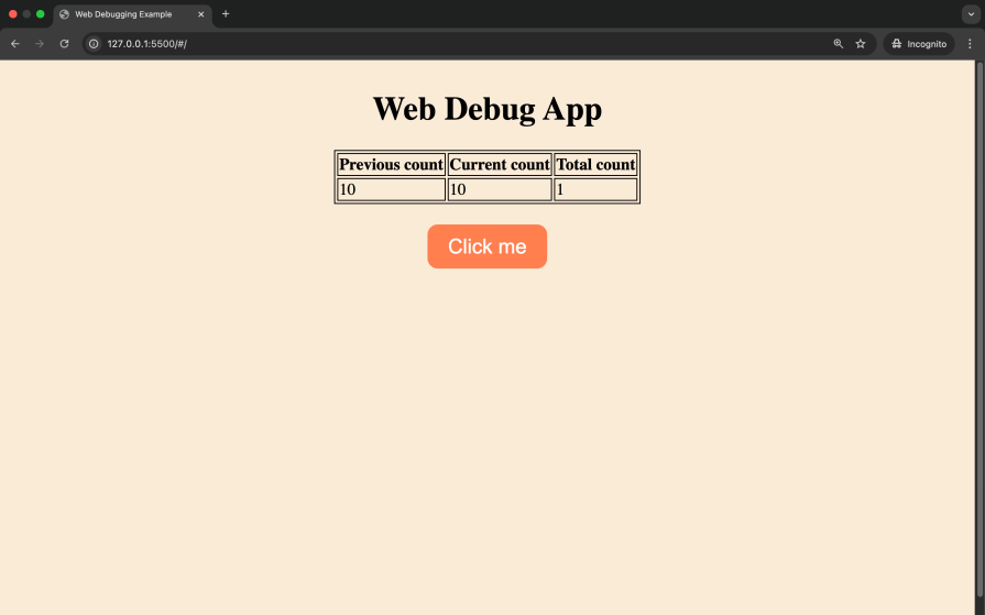 web debugging example app output