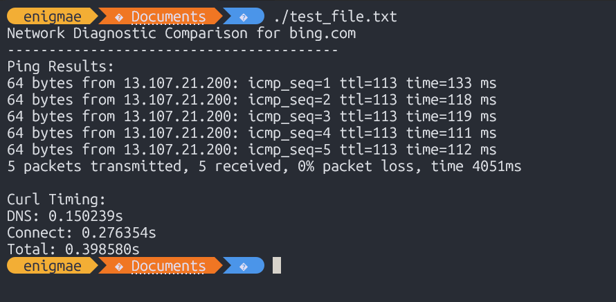 comparison script for ping and curl