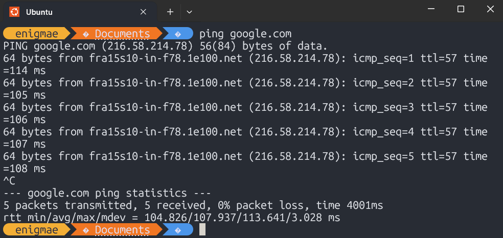 round trip time metrics using ping