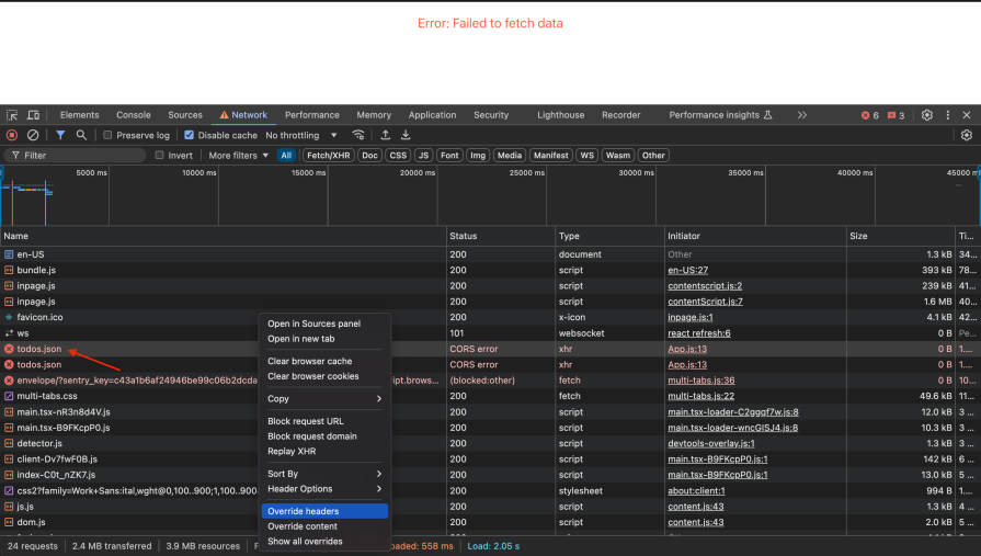 choosing override headers from the drop down