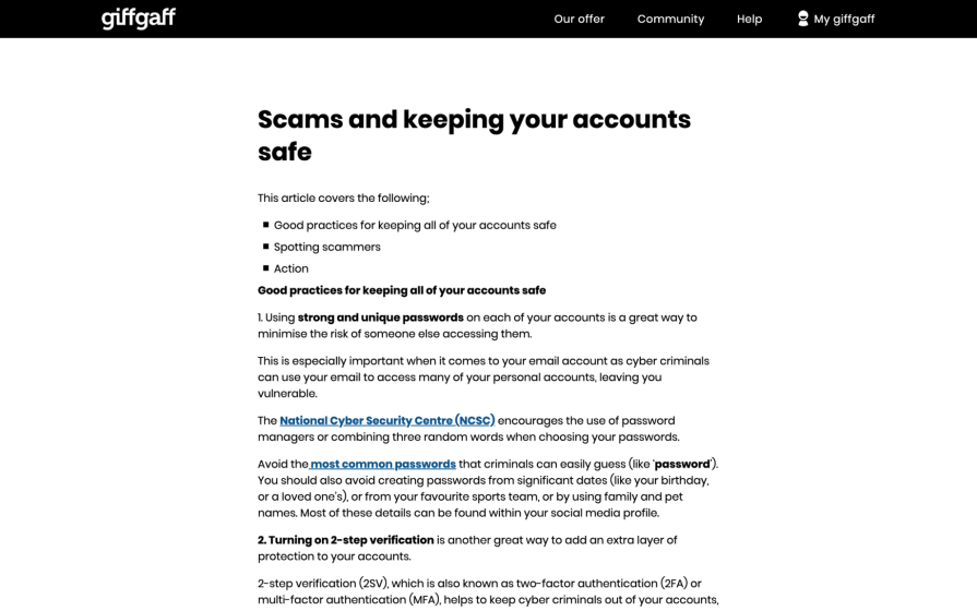 giffgaff Security Tips Example