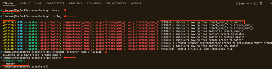 recovering a deleted branch in git