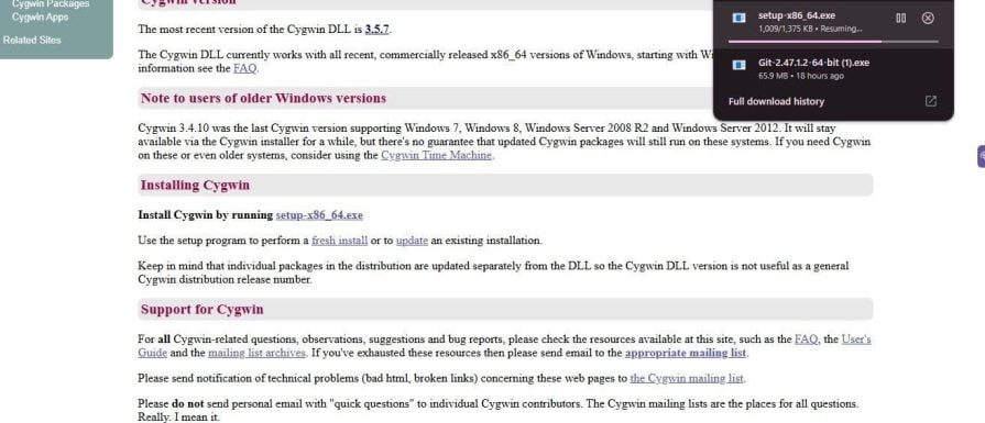 downloading the cygwin package