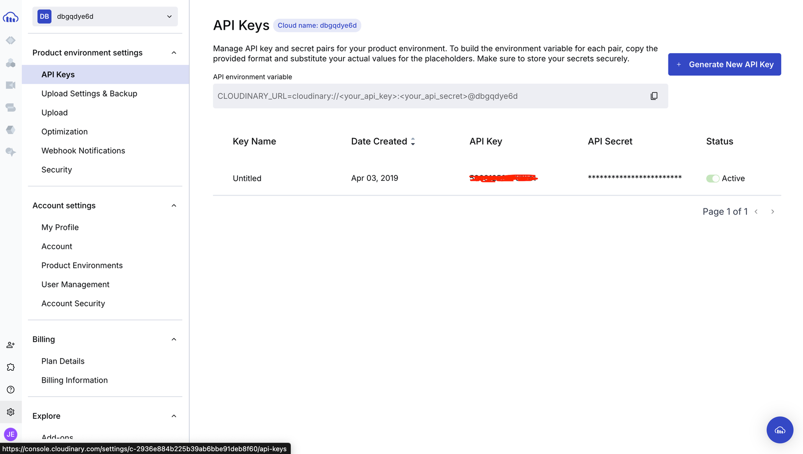 Cloudinary API Keys