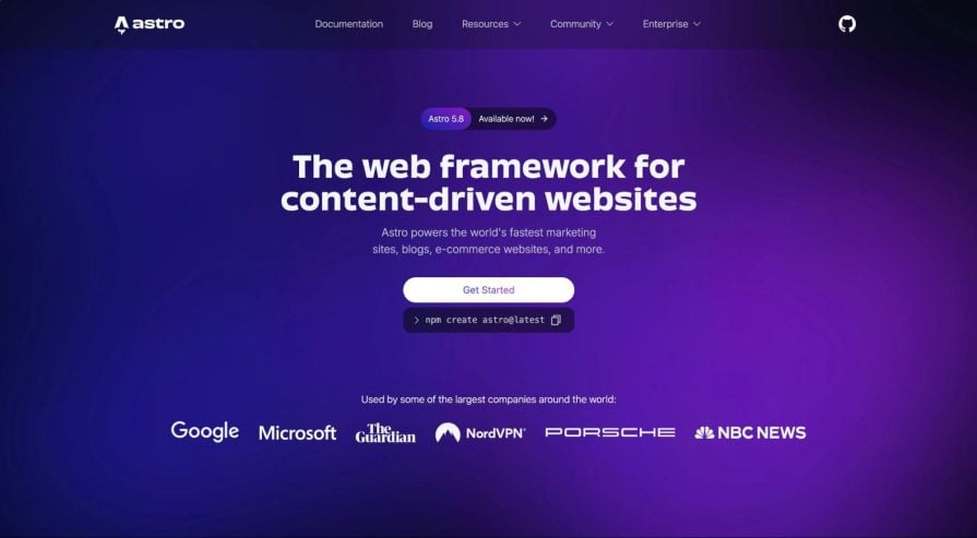 astro homepage next js alternative