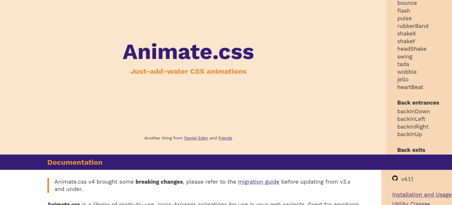 animate css homepage
