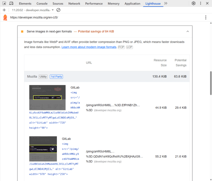 serve images in next-gen formats audit in Lighthouse