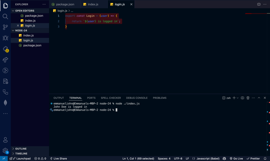 run script with node index js