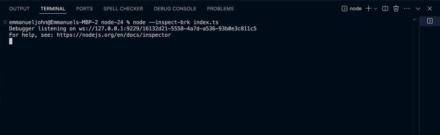 connecting to node js debugger