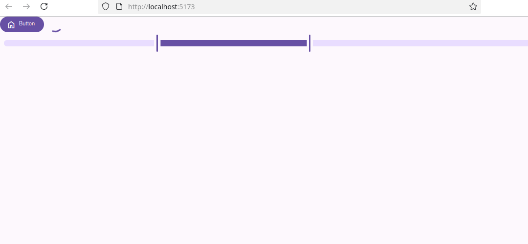 Preview of Beer CSS rendering a button, circular progress bar, and slider in a Vite React app