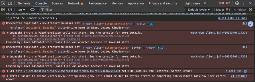 common error with view transition api